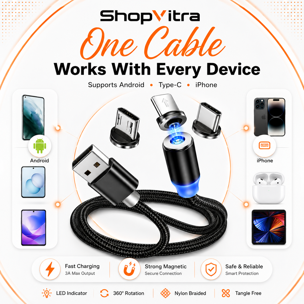 Universal magnetic charging cable