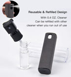 Reusable and refilled cleaning tool with a clear bottle and black handle on a white background.