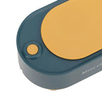 Close-up of a blue and yellow electronic device with 'Mini Click' branding.