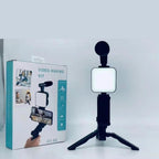 Portable-video-making-kit-with-LED-light-microphone-and-tripod