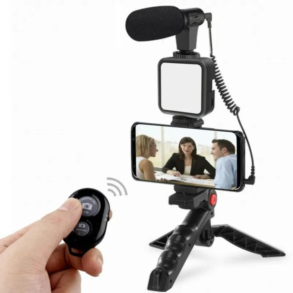 Video making kit with wireless remote and phone tripod stand