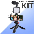 Video-making-kit-with-tripod-LED-light-microphone-and-phone-holder