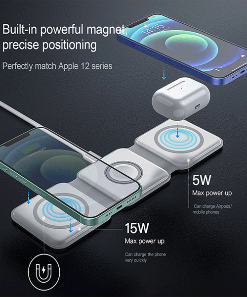Magnetic wireless charger with 15W phone and 5W earbuds charging
