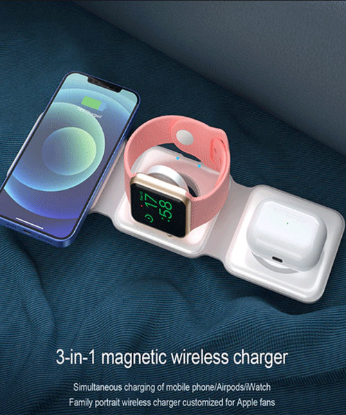 Foldable 3-in-1 wireless charger charging phone, watch and AirPods