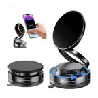 Multi-angle view of a black phone holder with smartphone on white background