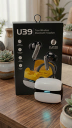 U39 true wireless earbuds charging case with retail packaging