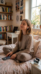 Woman wearing U39 wireless earbuds while listening to music