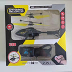 Boxed dynamic helicopter with USB charging cord included on a white background